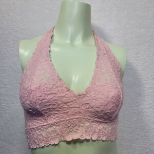 Aerie Bra Wireless Unlined Halter Pullover Lace Floral Bralette